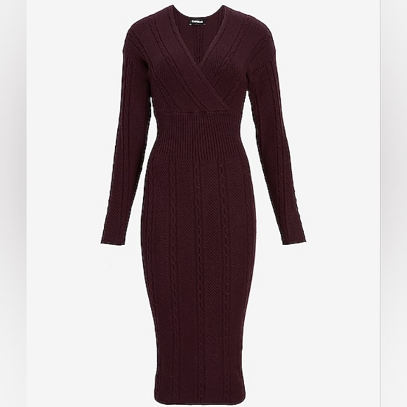 NWT Express Purple Cable Knit Faux Wrap Top Midi Sweater Dress Size M - Picture 3 of 9